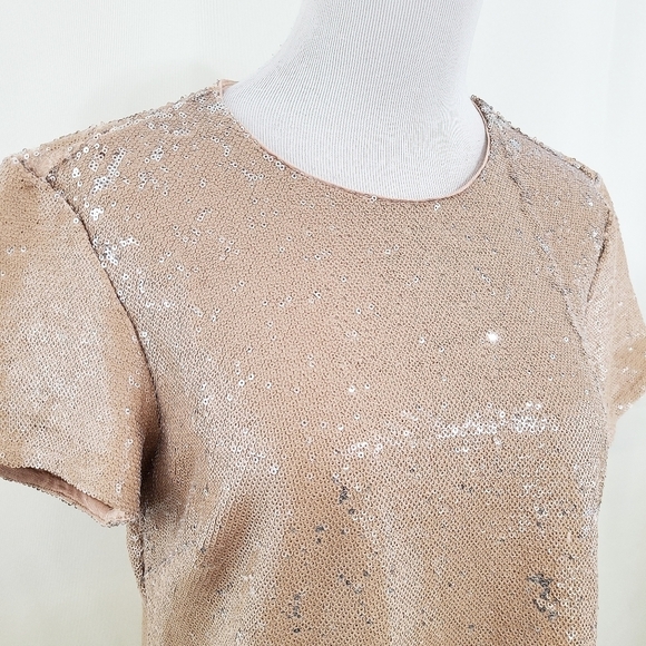 Michael Stars flip sequin tee tan silver neutral concert shirt size medium - Picture 3 of 8